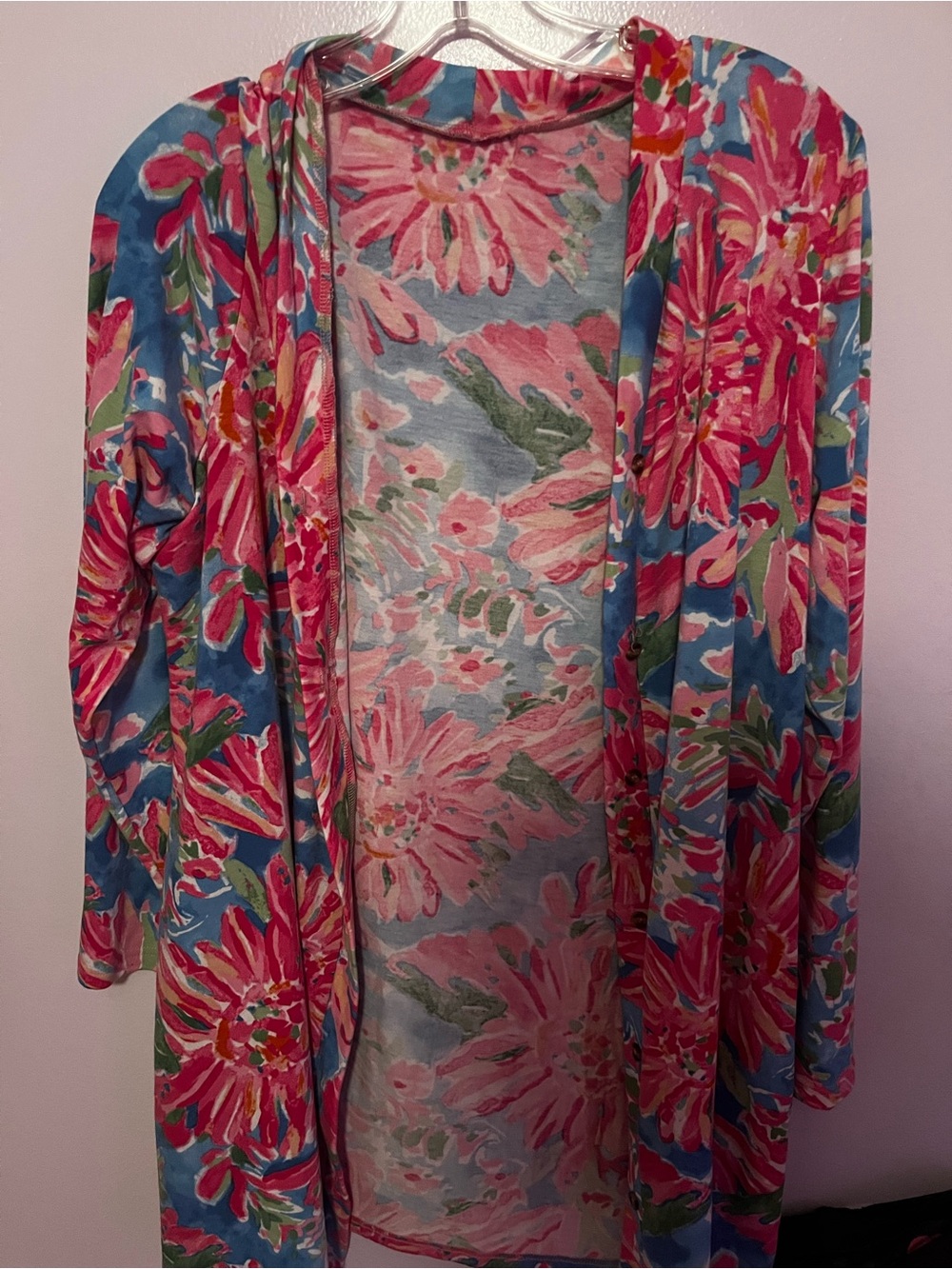 Floral Open-Front Women's Cardigan Sweater - Pink & Blue